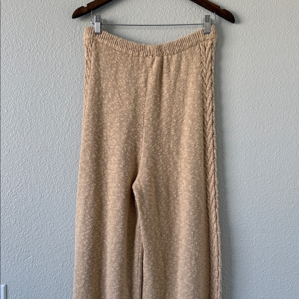 Spell And The Gypsy Yellowstone Tan Linen Wide leg Knit Pants Cable Knit L - Picture 11 of 13